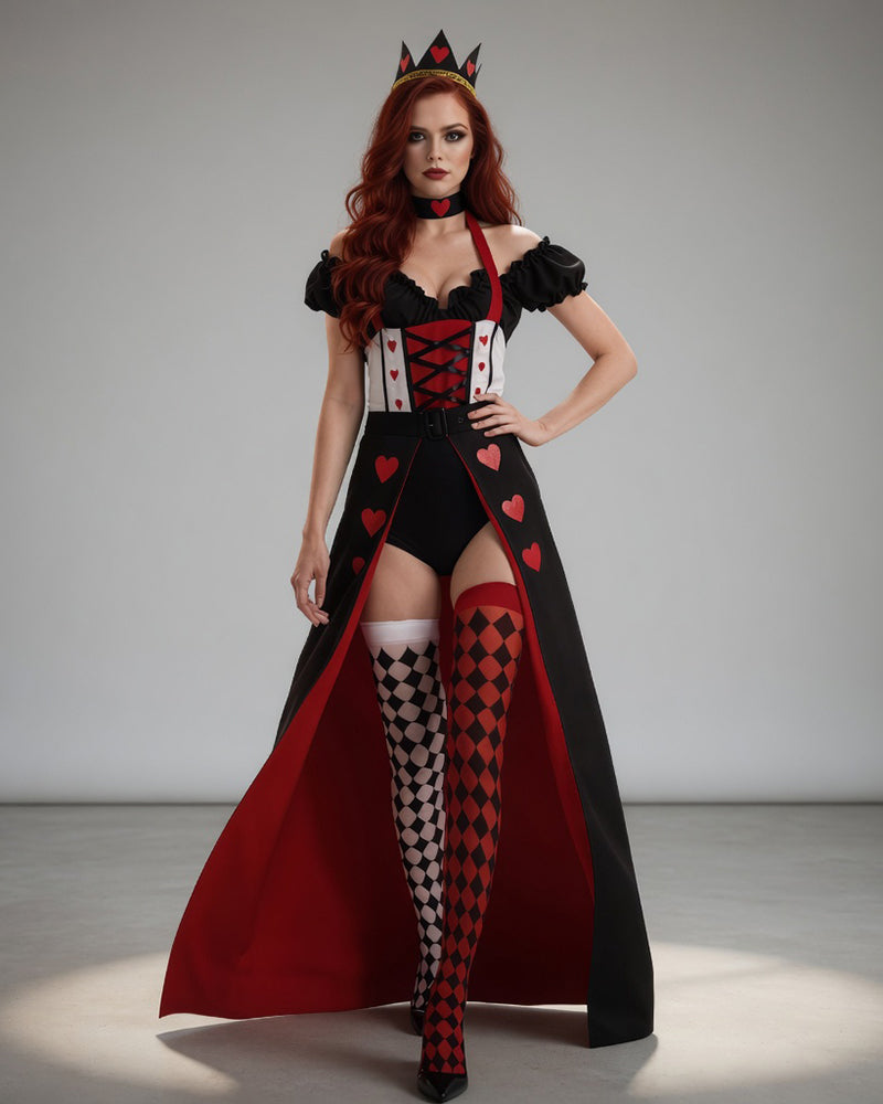 Queen of Hearts Costume Set - Corset Bodysuit with Crown