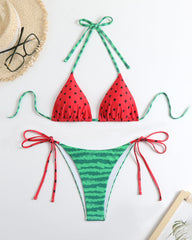 Red Polka Dot Triangle Top & Striped Side Tie Panty