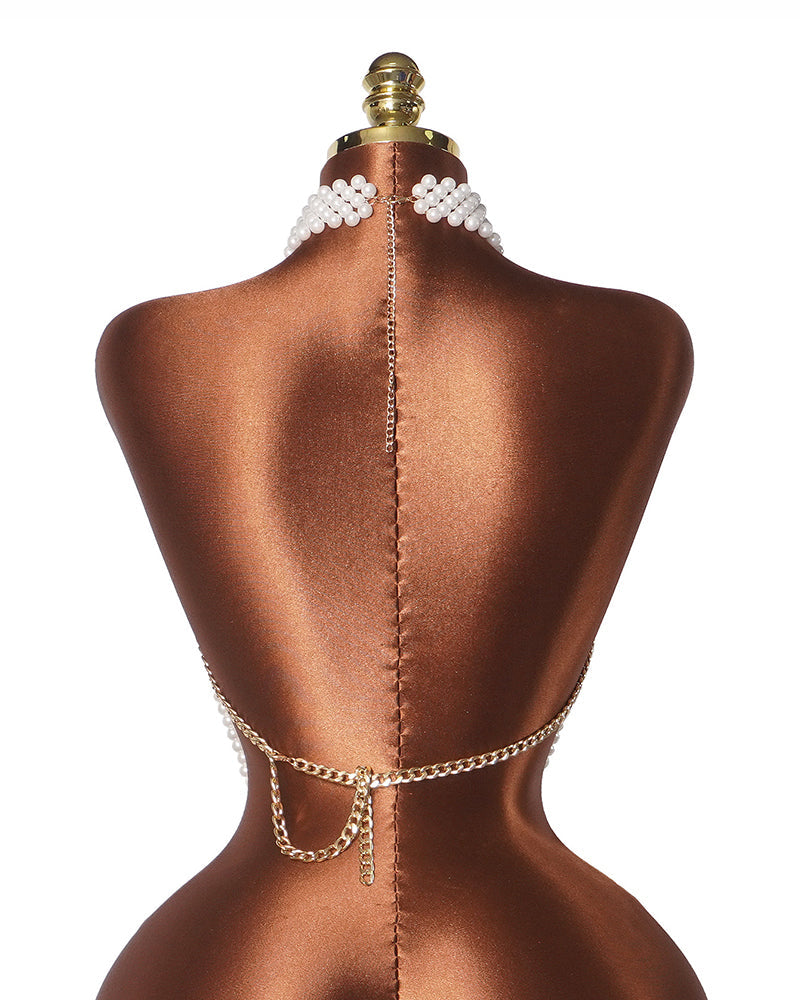 Multi-Layer Pearl Halter Top - Sexy Cascading Pearl Fringe Crop Top