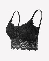 Floral Lace Bralette Crop Top - Wireless Spaghetti Strap Lace Bra