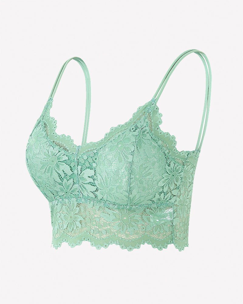 Floral Lace Bralette Crop Top - Wireless Spaghetti Strap Lace Bra