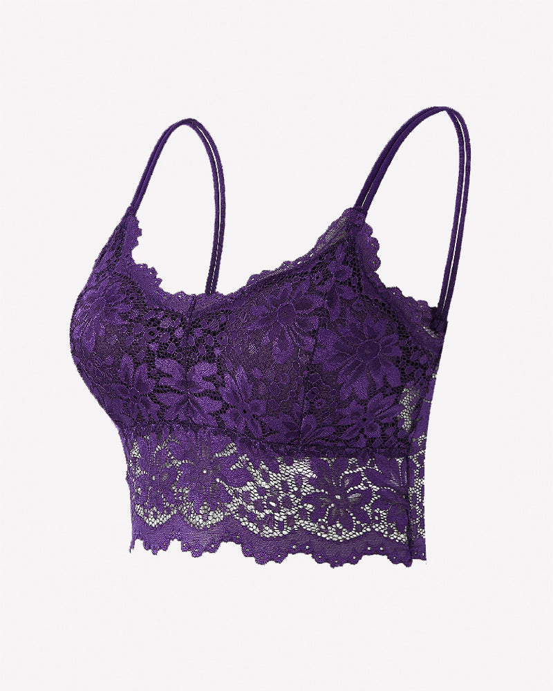 Floral Lace Bralette Crop Top - Wireless Spaghetti Strap Lace Bra