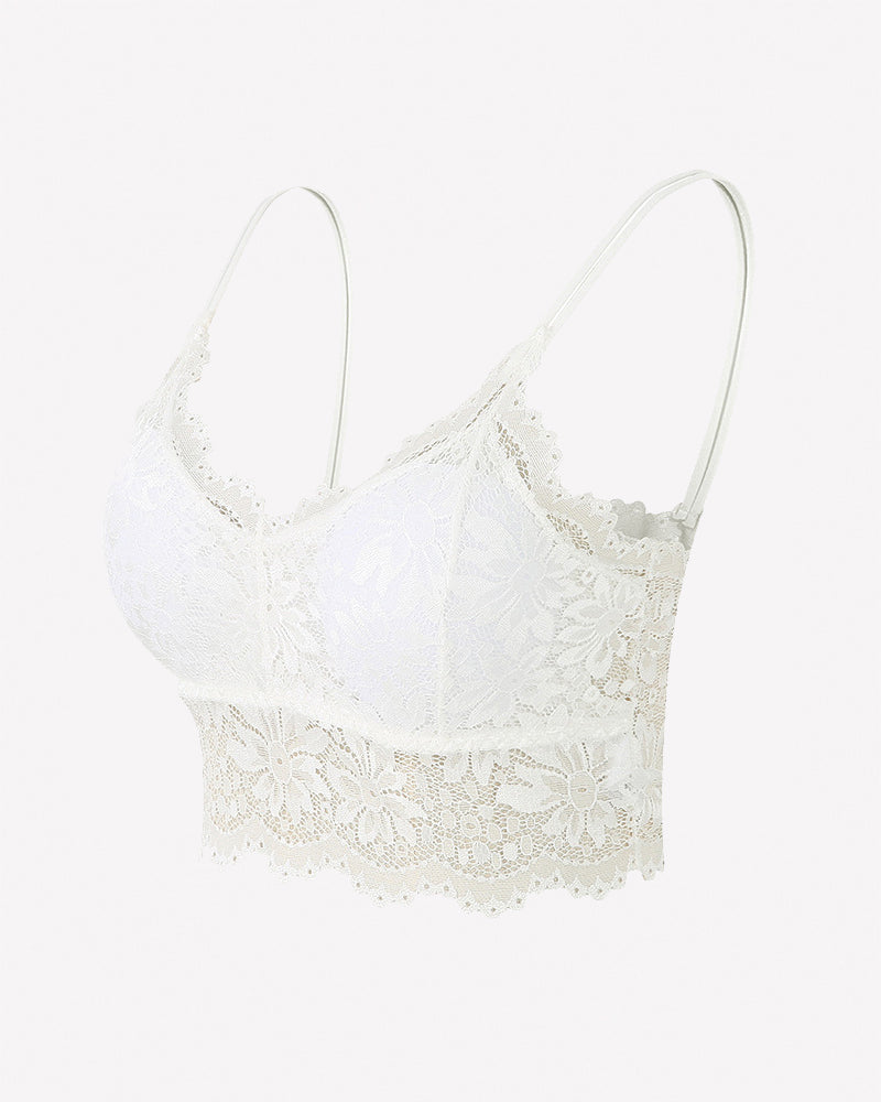 Floral Lace Bralette Crop Top - Wireless Spaghetti Strap Lace Bra