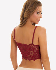 Floral Lace Bralette Crop Top - Wireless Spaghetti Strap Lace Bra
