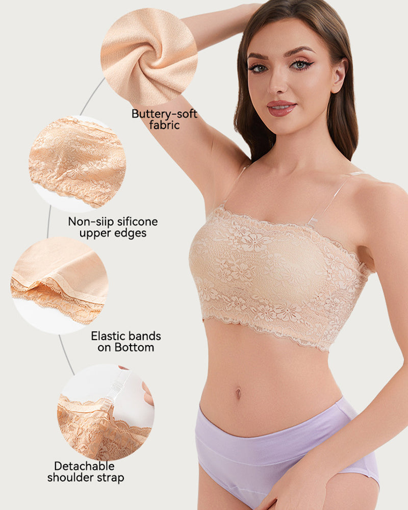 Floral Lace Strapless Bandeau Bra