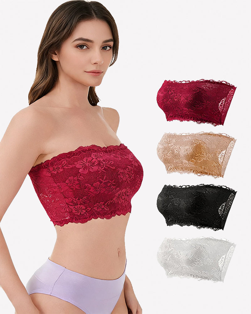 Floral Lace Strapless Bandeau Bra