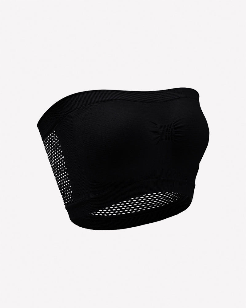 Mesh Panel Strapless Bandeau Bra