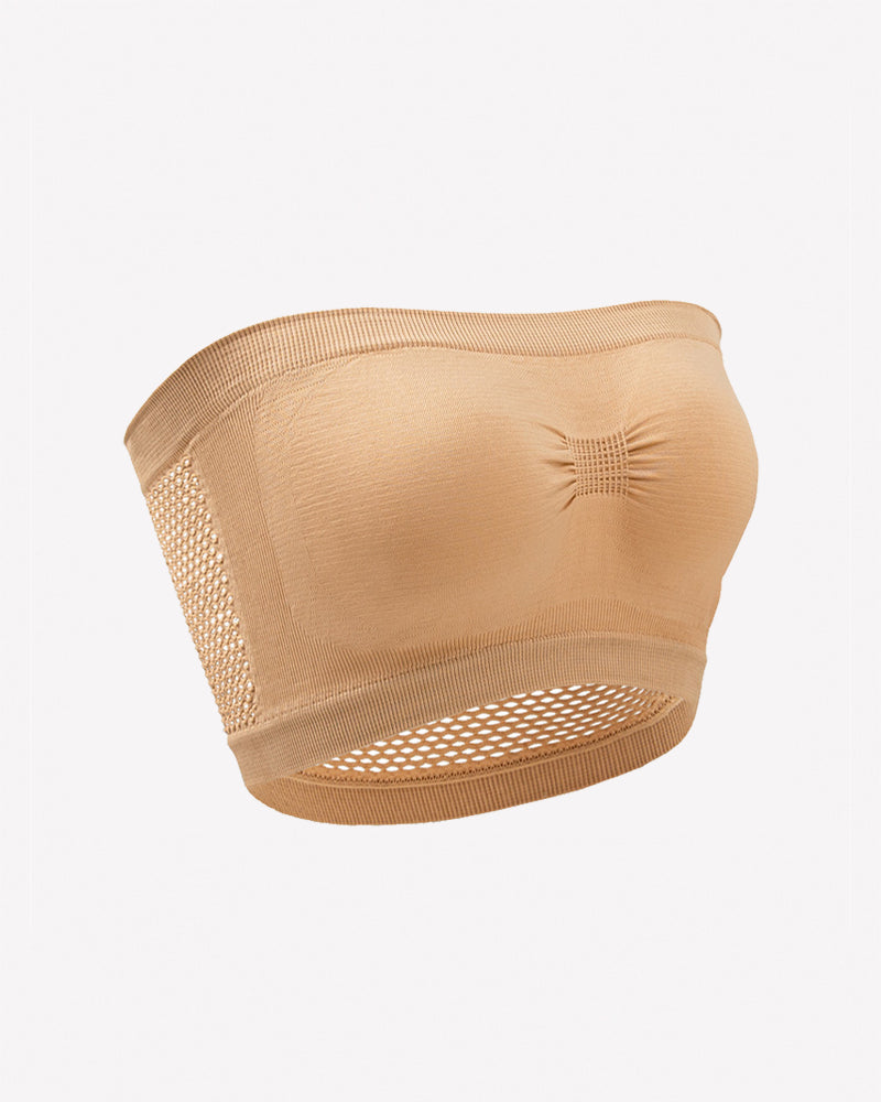 Mesh Panel Strapless Bandeau Bra