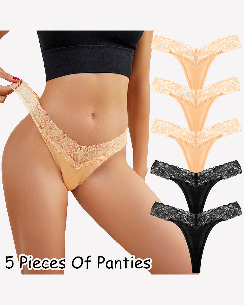 Low Rise V-Shape Floral Lace Underwear-Lace Thong Panties