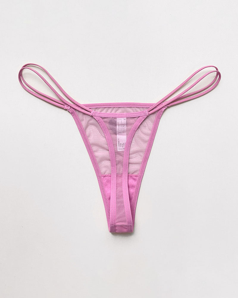Sheer Mesh Rhinestone Heart Thong - Sexy Multi-Strap Low Rise Panties