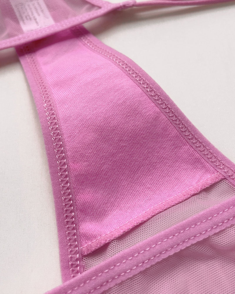 Sheer Mesh Rhinestone Heart Thong - Sexy Multi-Strap Low Rise Panties