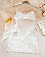 Sheer Floral Lace Nightdress with Panty+Stockings