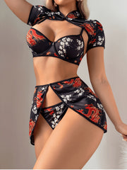 Hollow-Out Retro Sexy Uniform Dragon Lingerie Set