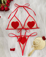 Sheer Heart Appliqué Bra and Thong Set