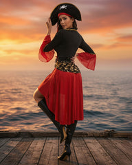 Pirate Costume Set Lace-Up Dress with Hat and Belt