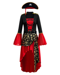 Pirate Costume Set Lace-Up Dress with Hat and Belt