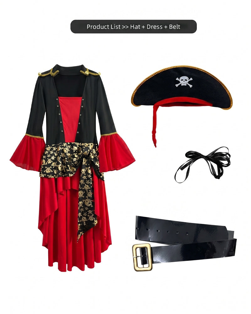 Pirate Costume Set Lace-Up Dress with Hat and Belt