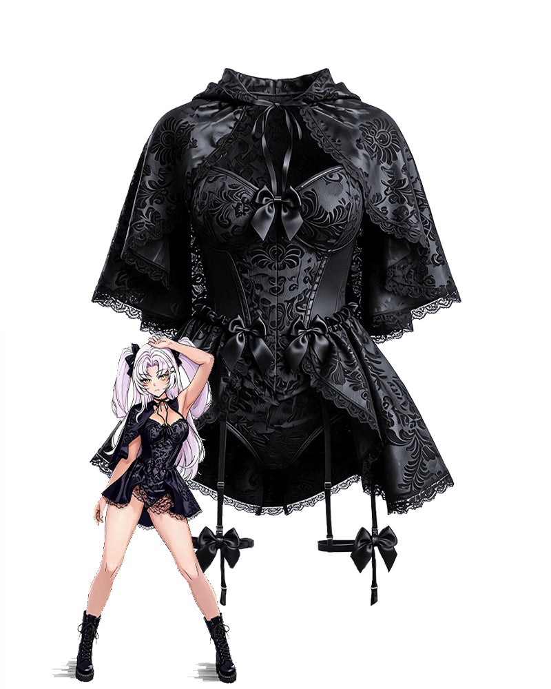 Gothic Corset Dress with Cape 2-Piece Costume Set
