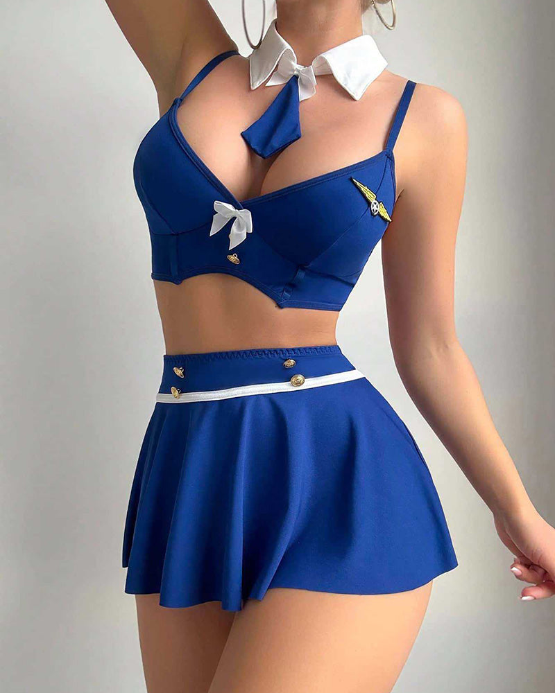 Flight Attendant Costume Lingerie Set Bra Skirt Roleplay