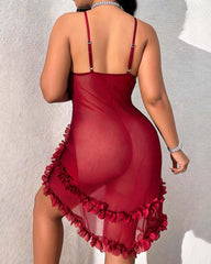 Lace Trim Spaghetti Strap Chemise Mini Dress