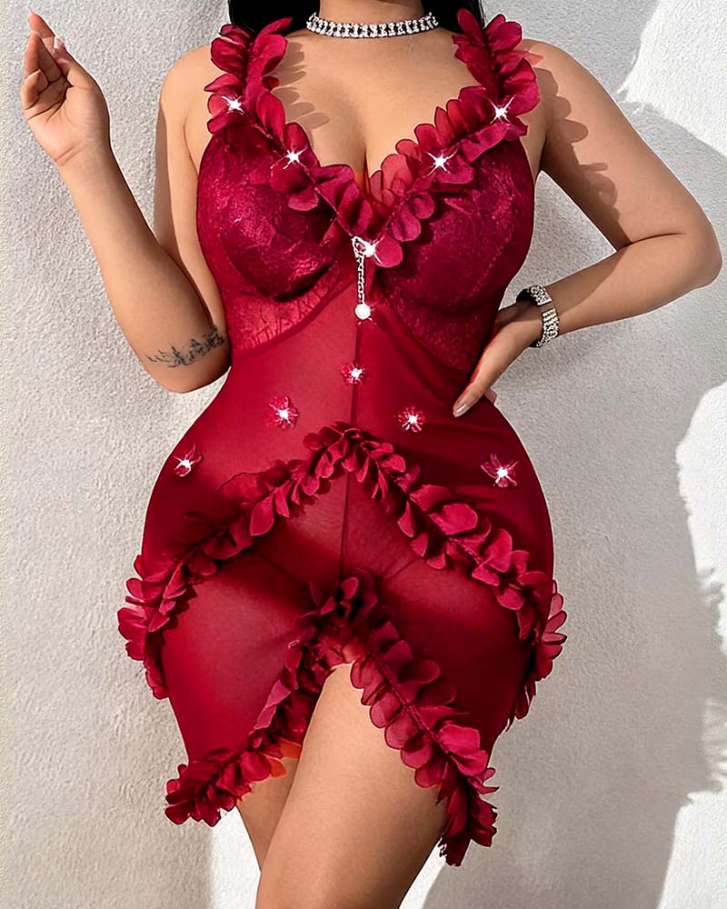 Lace Trim Spaghetti Strap Chemise Mini Dress