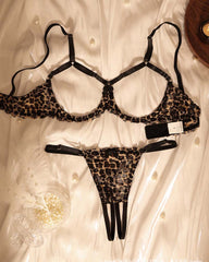 Leopard Print Spaghetti Strap Bralette and Brief Lingerie Set