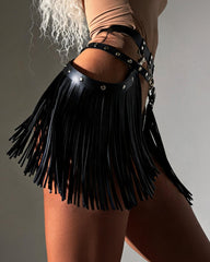 PU Fringe Mini Wrap Skirt with Harness