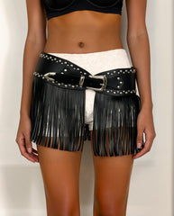 PU Studded Fringe Belt Skirt