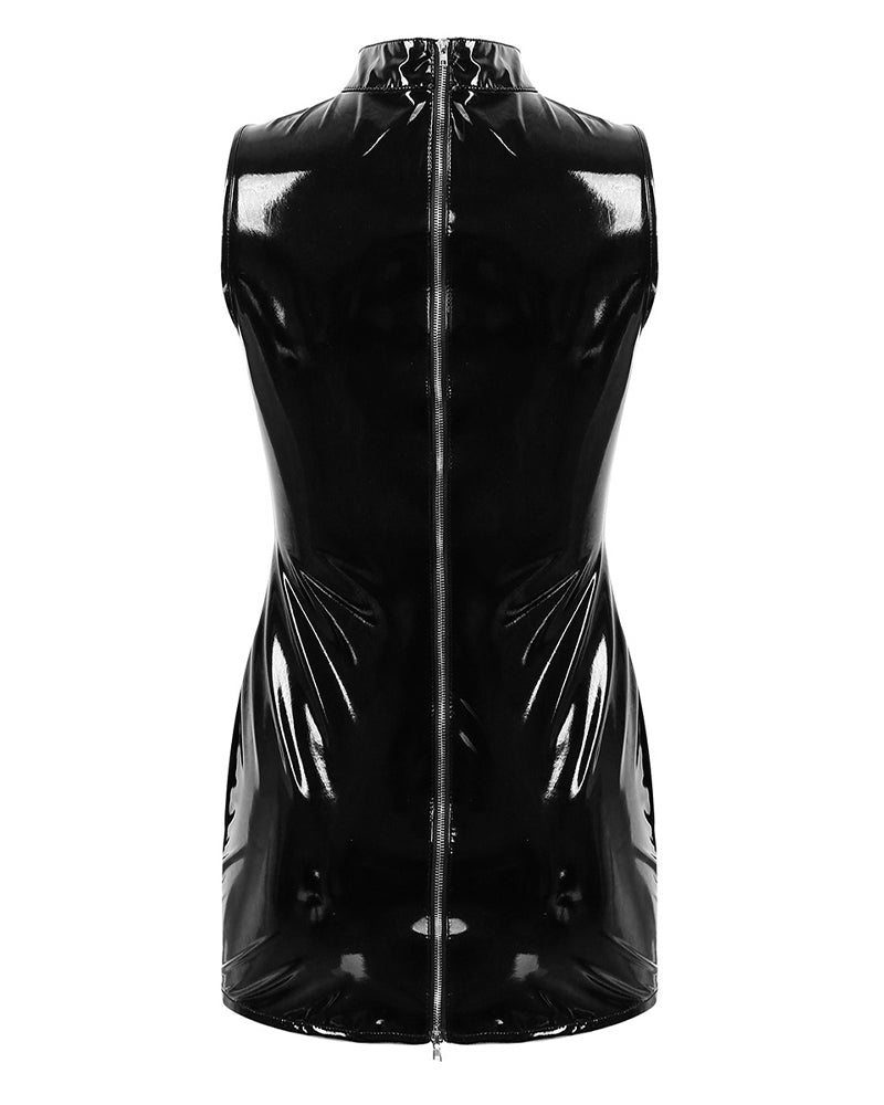 Faux Leather Lace-Up Turtleneck Bodycon Mini Dress