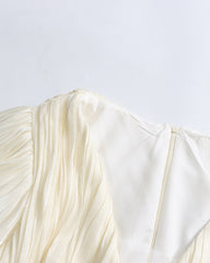 Pleated Puff Sleeve Deep V Party Mini Dress with Floral Waist