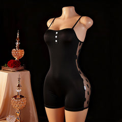 Heart Mesh Cutout Side Panel Spaghetti Strap Romper