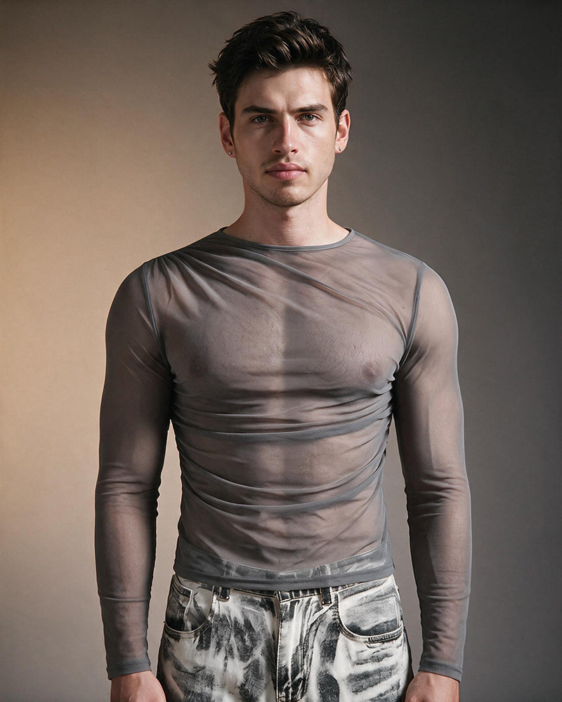 Men's Sheer Mesh Long Sleeve Top