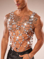 Men's Crystal Gem Chain Body Harness Top