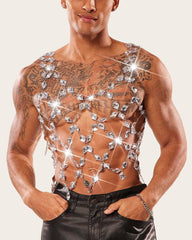 Men's Crystal Gem Chain Body Harness Top