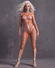 Skeleton Tattoo Print Full Body Catsuit Halloween Costume