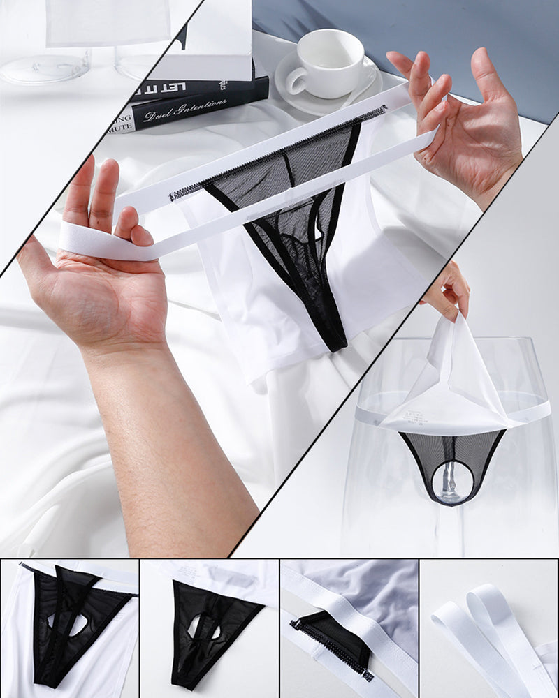Men's Sheer G-String Thong with Satin Pouch