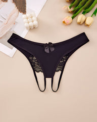 Plus Size Crotchless Lace Thong with Lace Trim Waistband