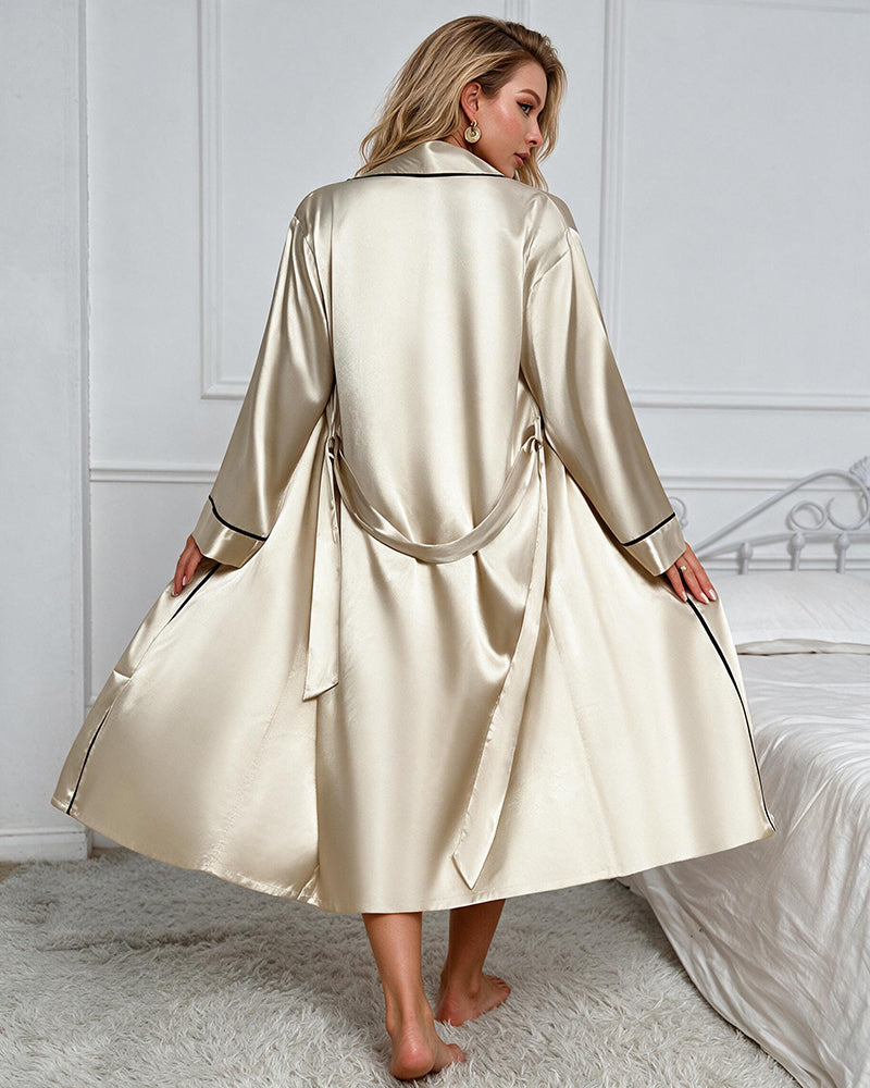 Satin V-Neck Slip Dress and Open-Front Robe Set