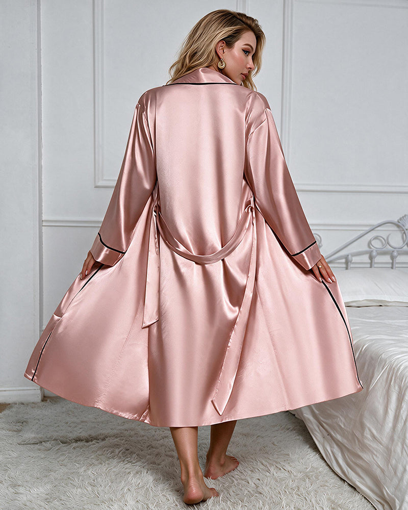 Satin V-Neck Slip Dress and Open-Front Robe Set