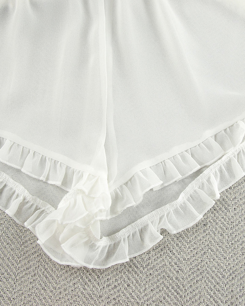 Sheer Chiffon Ruffle-Trim Cami and Shorts Pajama Set