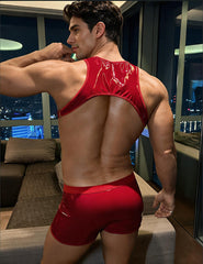 Men's Glossy Vinyl Harness Suspender Shorts Set