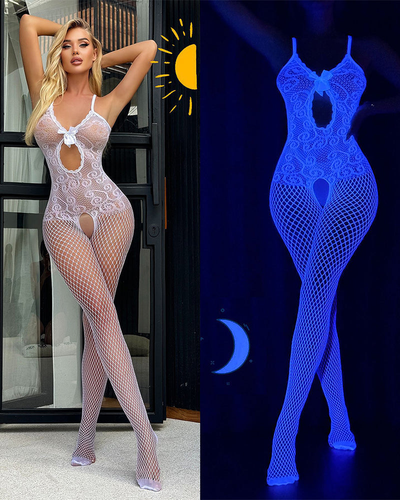 Floral Lace Fishnet Crotchless Bodystocking
